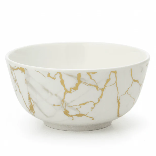 Kitchen Mark Round White Melamine Rice Bowl with Golden Shade Design, Small Serving Bowl for Individual Portions – 3.5 Inch
