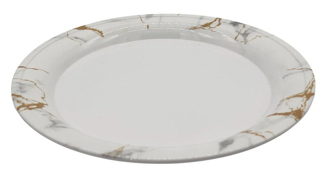 Kitchenmark Melamine Round Tray 35cm, White with Gold and Silver Pattern - Image 2