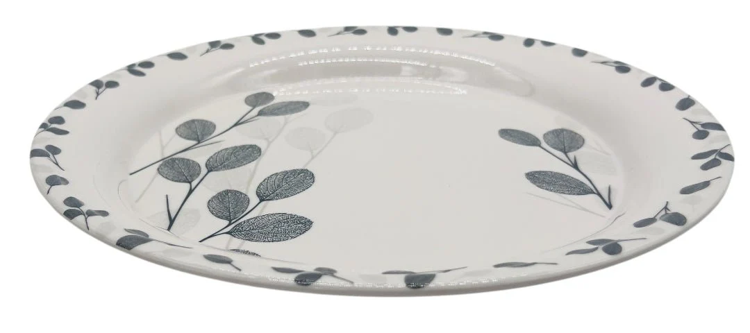 Kitchenmark Melamine Round Tray 40cm, White with Grey Floral Pattern - Image 2
