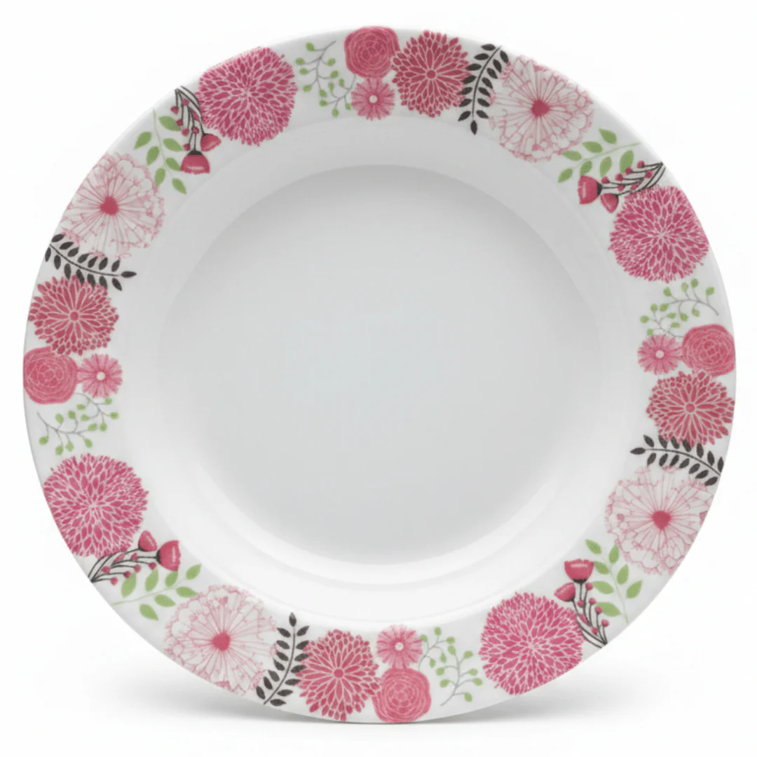 Kitchenmark White Melamine Dinner Plate – Pink Floral Design | 10 Inch