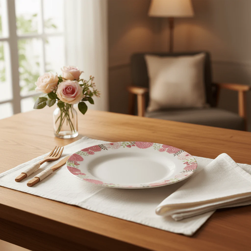 Kitchenmark White Melamine Dinner Plate – Pink Floral Design | 10 Inch - Image 2