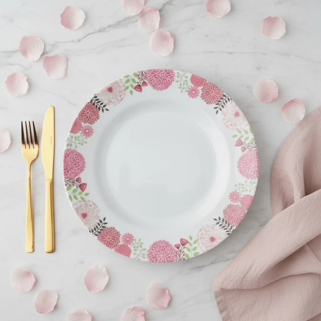 Kitchenmark White Melamine Dinner Plate – Pink Floral Design | 10 Inch - Image 3