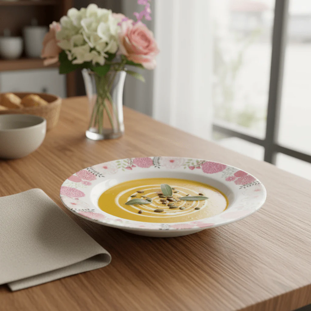 Kitchenmark White Melamine Soup Plate with Pink Floral Design — 9 Inch - Image 2