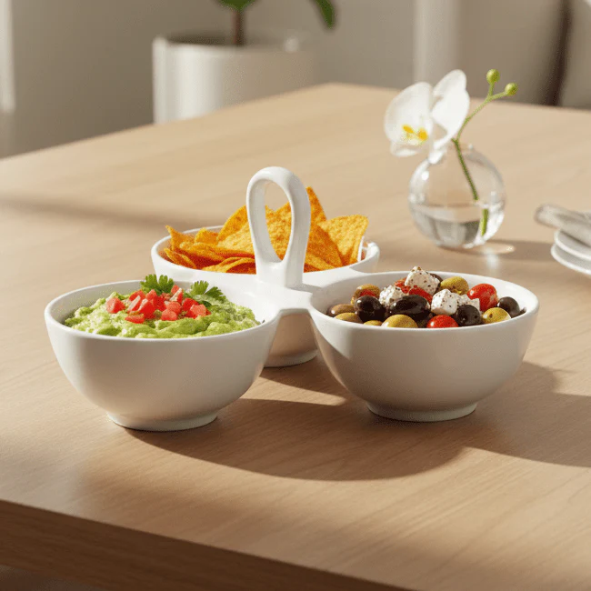 Symphony Elegant White Ceramic Sectioned Serving Tray & Platter - Image 2