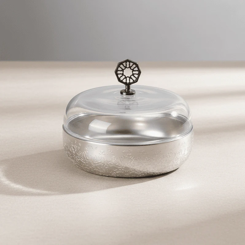 Otantik Nourhan Stainless Steel Date Bowl with Glass Dome - Small (9" inch)