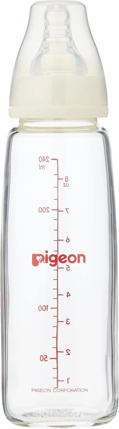 Pigeon Slim Neck Glass Feeding Bottle, Clear Cap, Ultra-Soft Silicone, Anti-Colic, Bpa & Bps Free, 200Ml, White