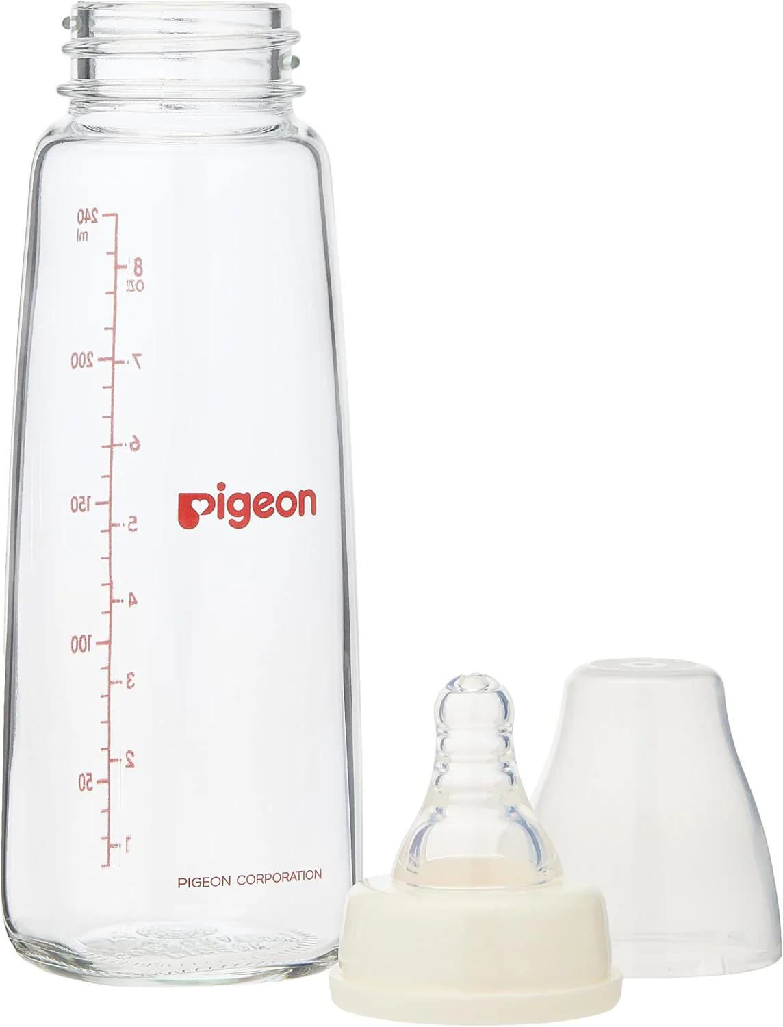 Pigeon Slim Neck Glass Feeding Bottle, Clear Cap, Ultra-Soft Silicone, Anti-Colic, Bpa & Bps Free, 200Ml, White - Image 2