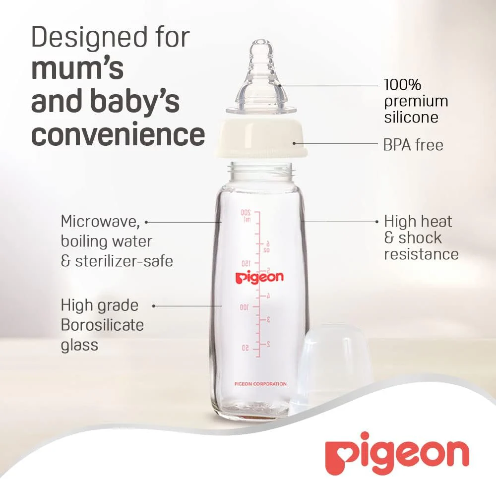Pigeon Slim Neck Glass Feeding Bottle, Clear Cap, Ultra-Soft Silicone, Anti-Colic, Bpa & Bps Free, 200Ml, White - Image 4