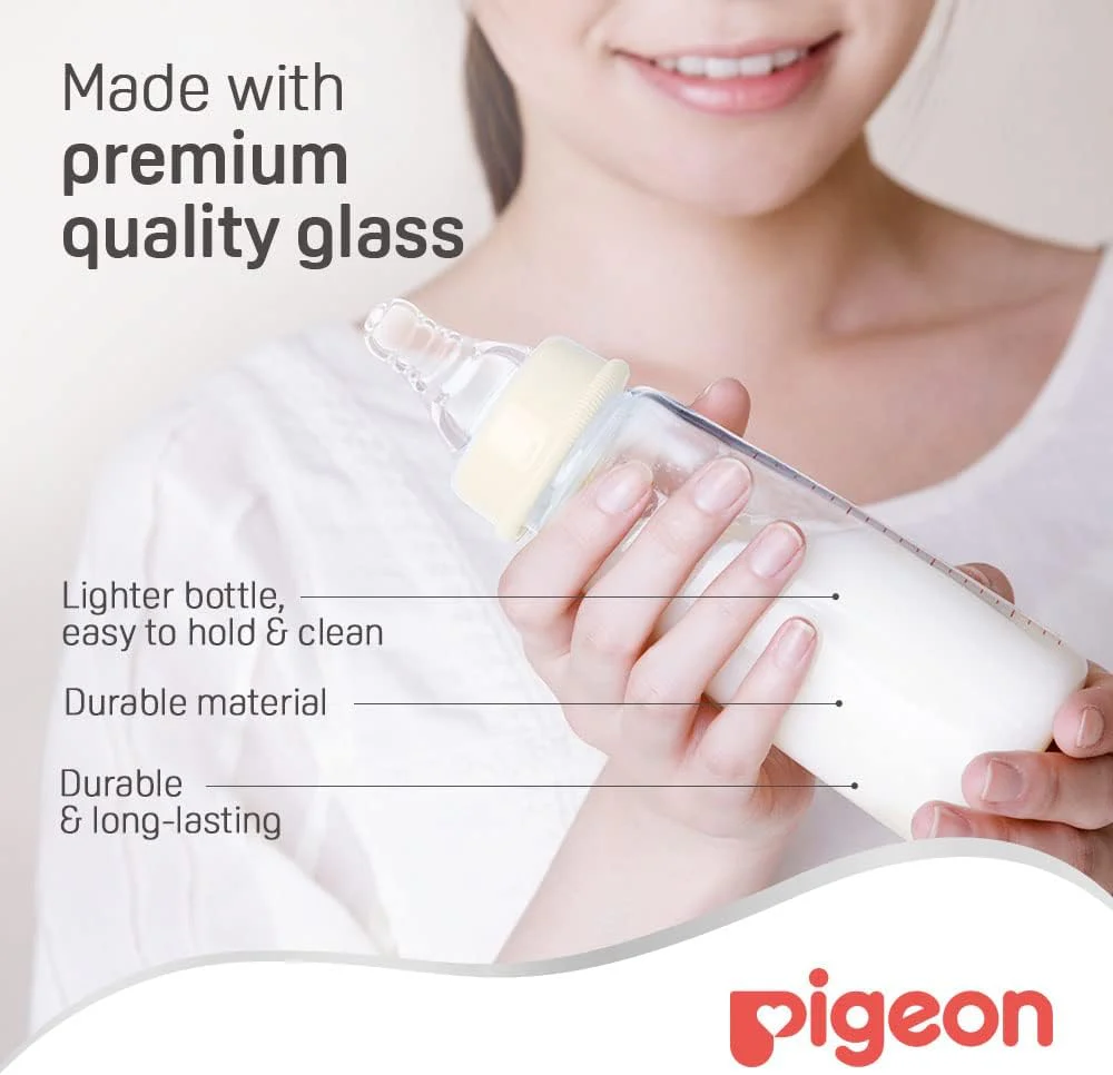 Pigeon Slim Neck Glass Feeding Bottle, Clear Cap, Ultra-Soft Silicone, Anti-Colic, Bpa & Bps Free, 200Ml, White - Image 5
