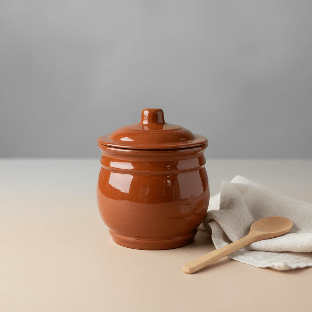 La Dehesa Brown Clay Storage Jar with Lid Rustic Kitchen Container | Made in Spain |230ml - Image 2