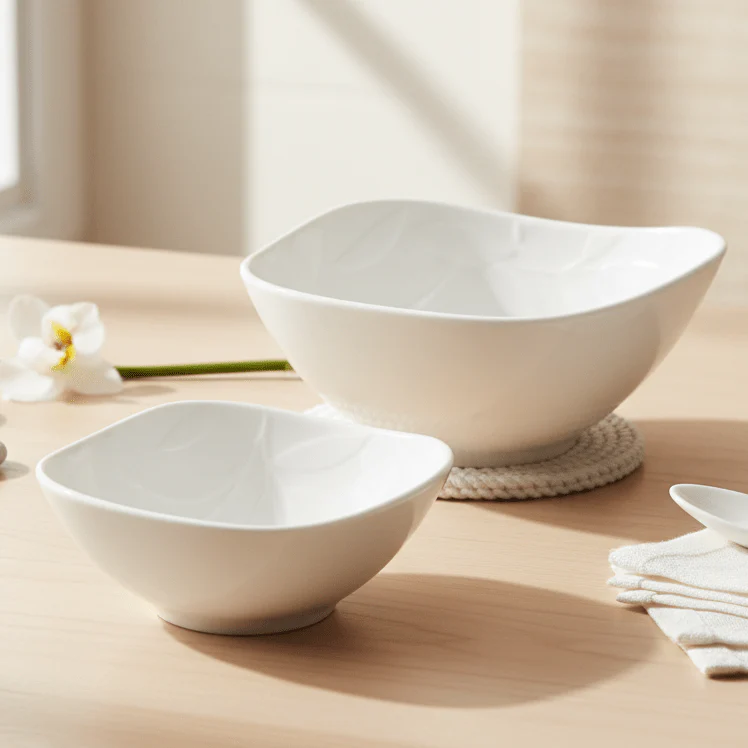 Symphony Olive Set – 2 White Ceramic Nibble Bowls (10.3×8.7×4.1 cm & 14.3×12.6×6.3 cm) - Image 2