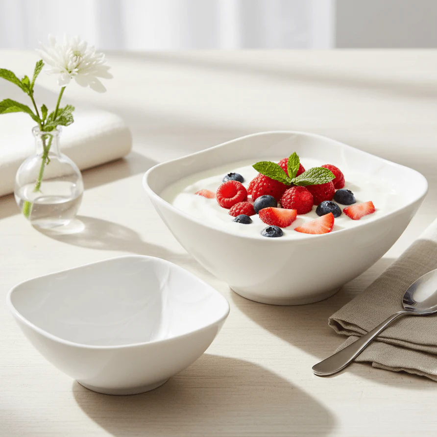 Symphony Olive Set – 2 White Ceramic Nibble Bowls (10.3×8.7×4.1 cm & 14.3×12.6×6.3 cm) - Image 3