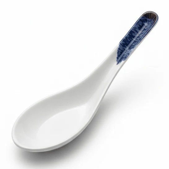 Landreen White with Navy Blue Print Soup Spoon 14 cm Lightweight Serving Spoon for Soups and Stews