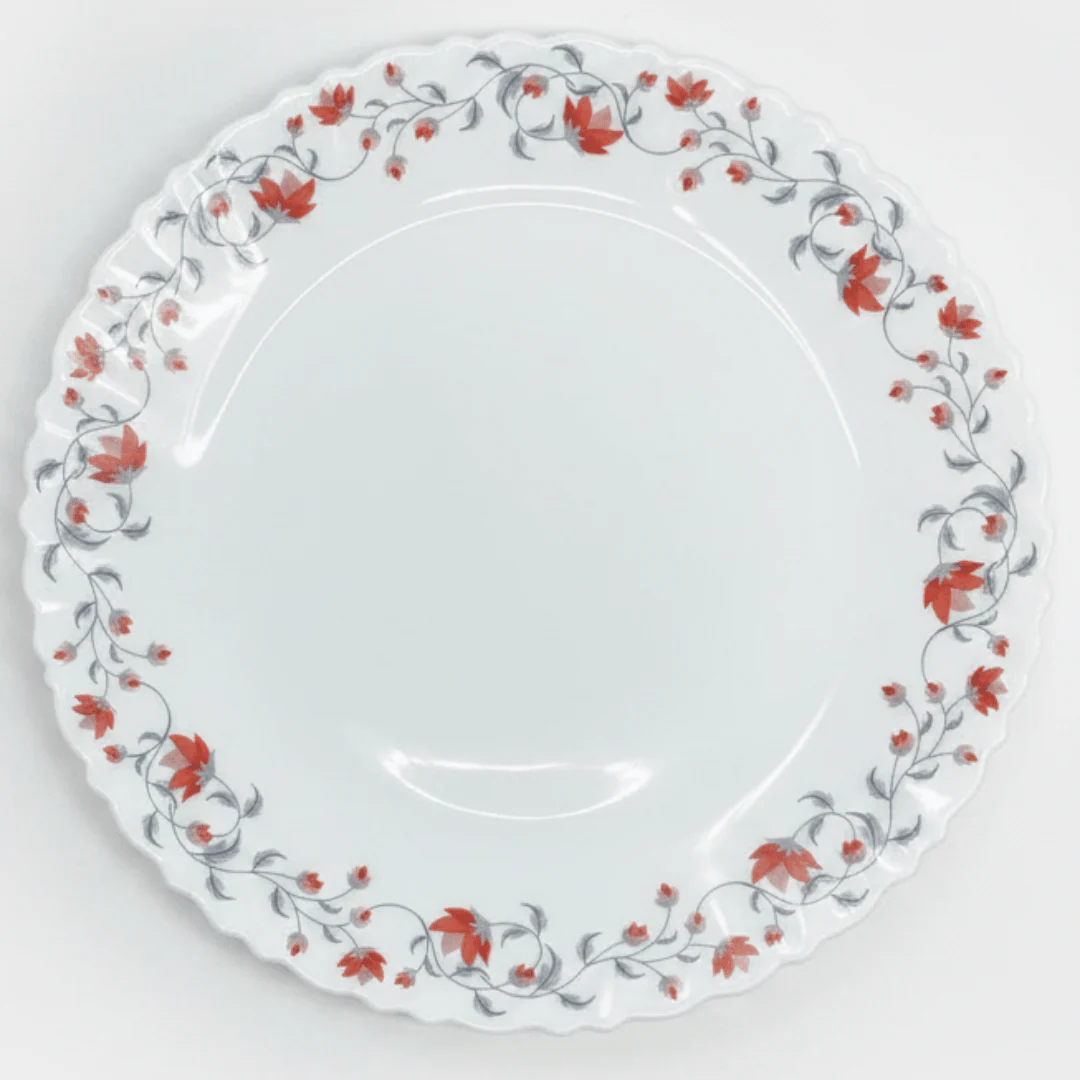 Larah Fluted White Opalware Dinner Plate with Red Floral Design – 27cm