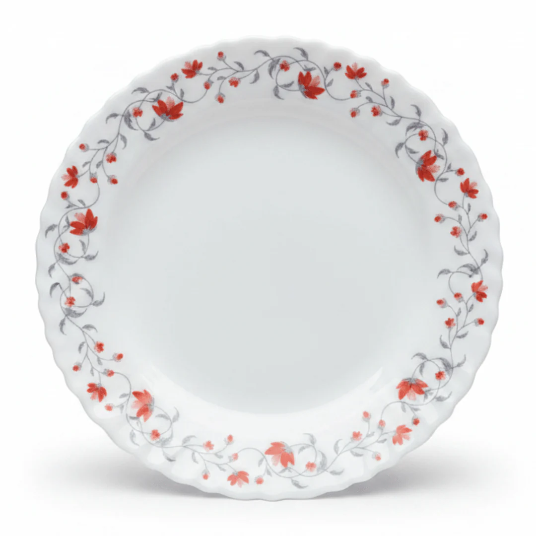Larah Fluted White Opalware Side Plate with Red Floral Design – 7.5 Inch