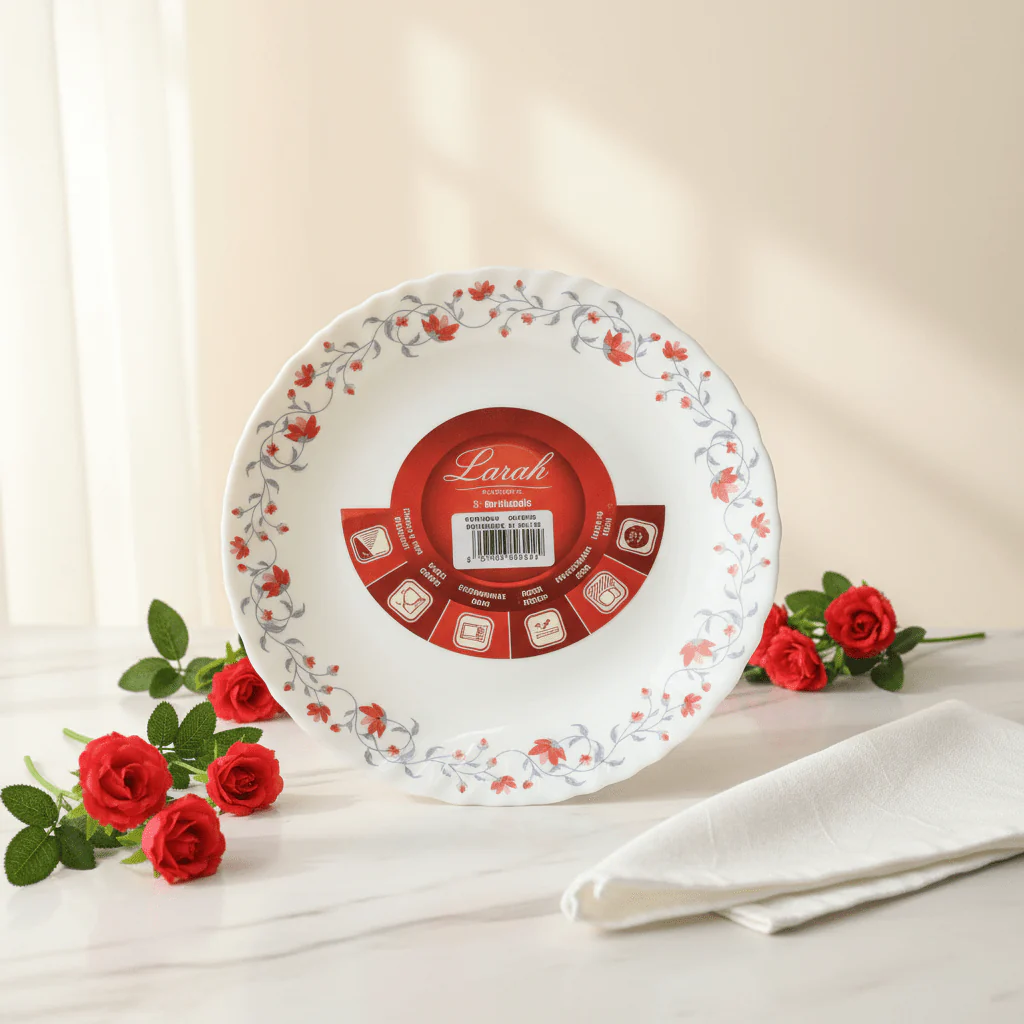 Larah Fluted White Opalware Side Plate with Red Floral Design – 7.5 Inch - Image 2