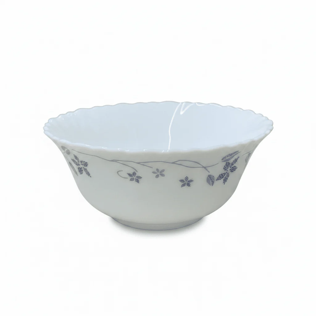 Larah Fluted White Opalware Soup Bowl with Blue Floral Design – 5 Inch - Image 3