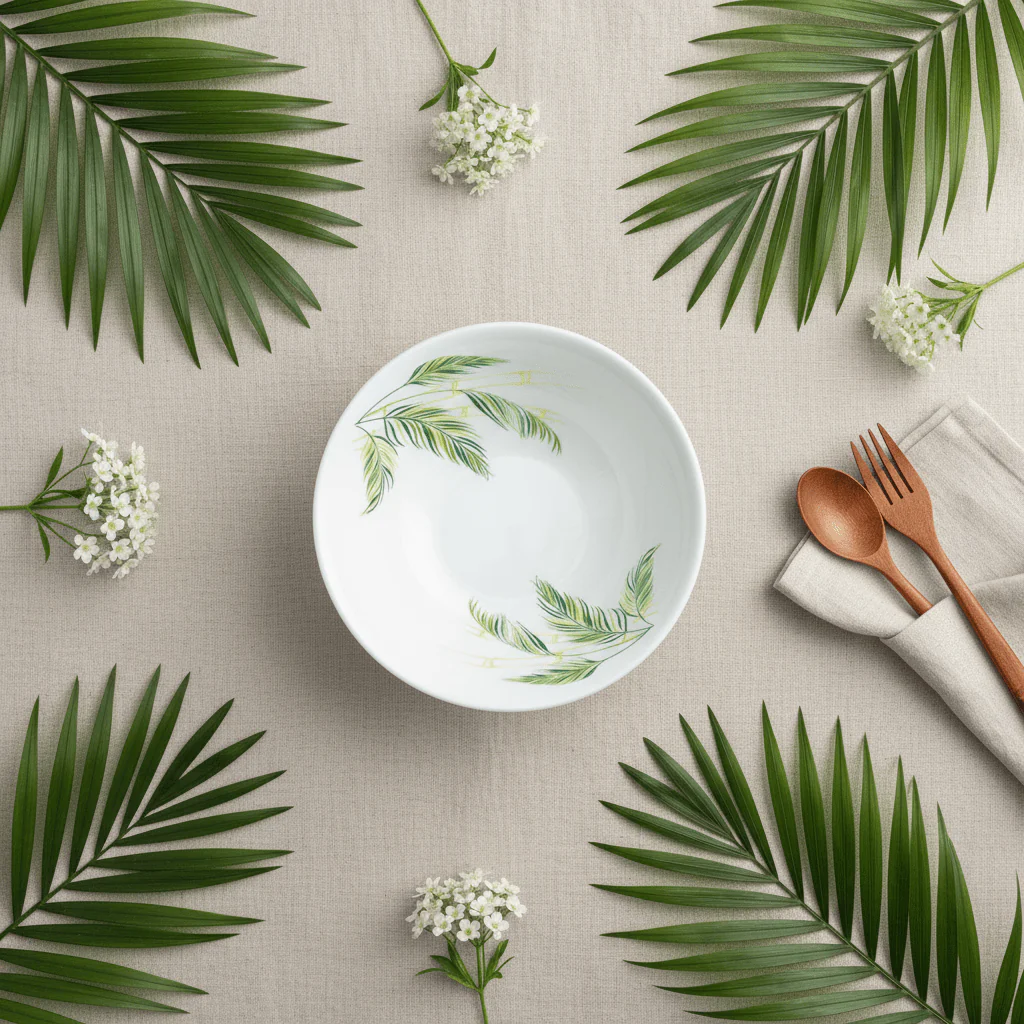 Larah White Opalware Bowl with Elegant Leaf Design – 6.5 Inch - Image 4