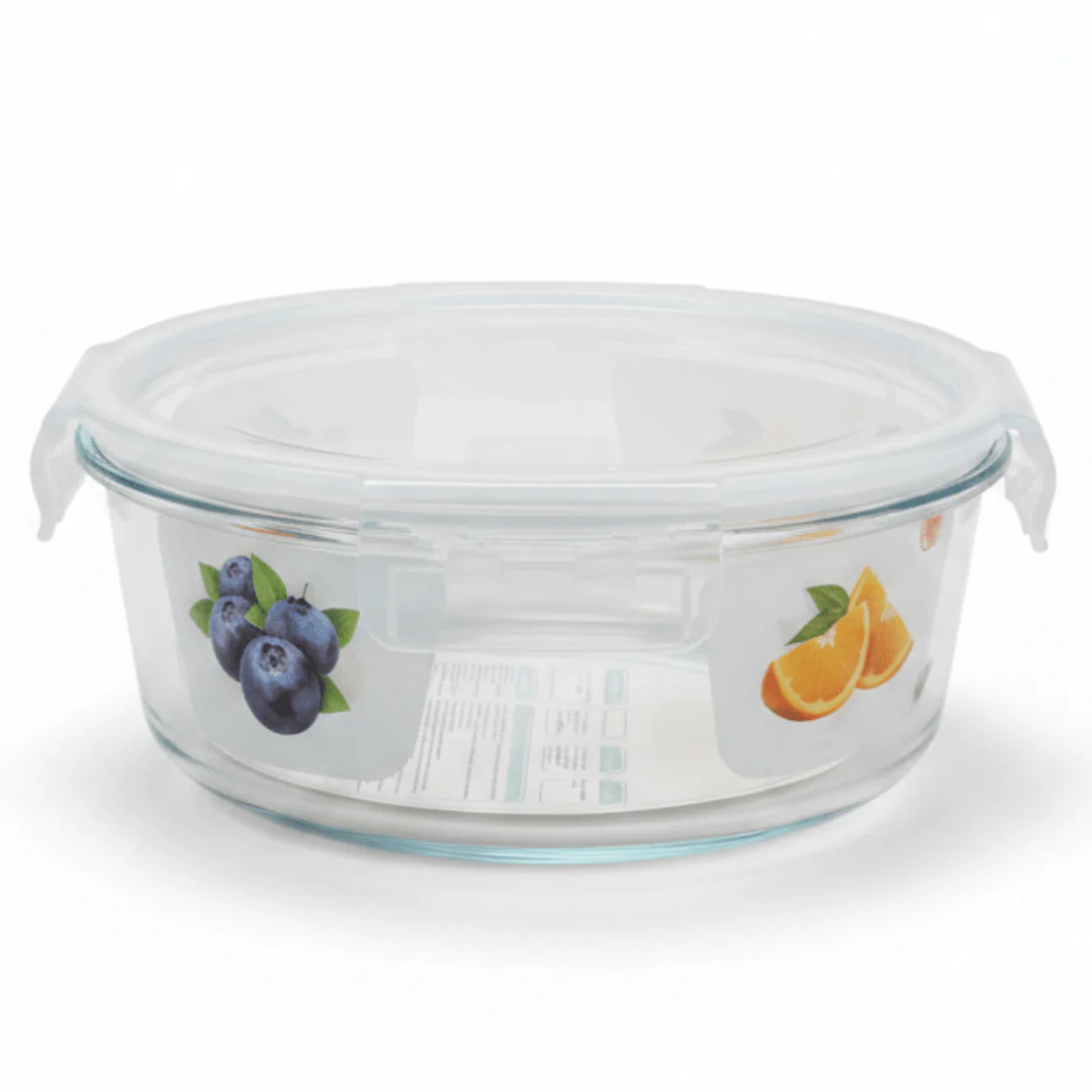 Large Round Glass Food Storage Container with Airtight Leakproof Lid – Ideal for Meal Prep and Leftovers – 1300 ml