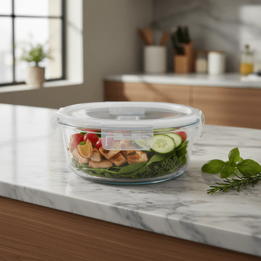Large Round Glass Food Storage Container with Airtight Leakproof Lid – Ideal for Meal Prep and Leftovers – 1300 ml - Image 3
