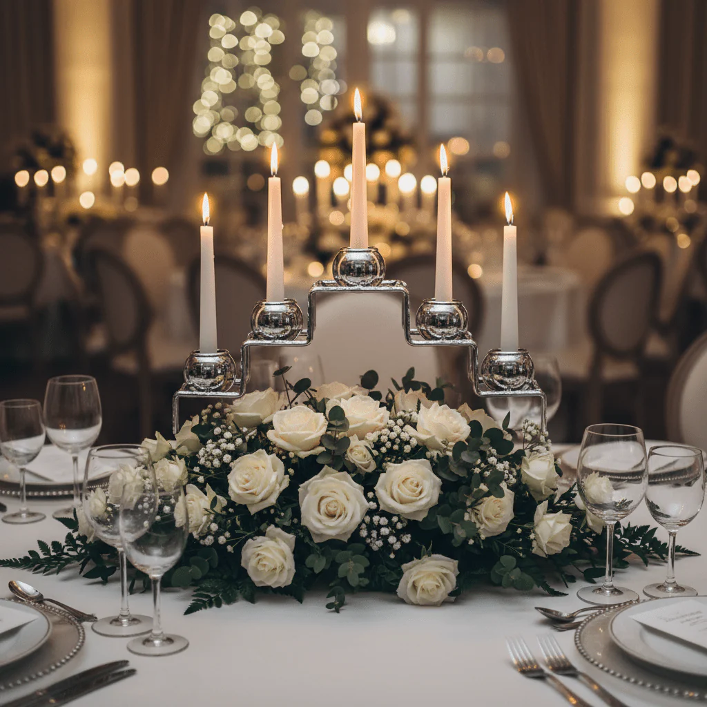 Large Silver Metal 5-Way Candle Holder for Dining Table & Wedding Decoration – 28cm - Image 2