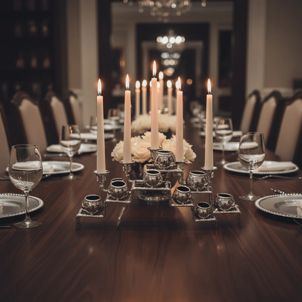 Large Silver Metal 5-Way Candle Holder for Dining Table & Wedding Decoration – 28cm - Image 3