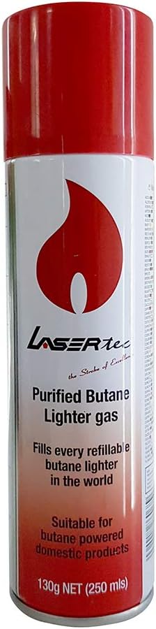 Lasertec Purified Butane Lighter Gas Refill 250 ml | Universal Nozzle Refill for Kitchen Torch, Lighter & Gas Appliances | High Purity Odorless Gas