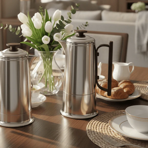 Lavin Modern 2-Piece Vacuum Flask Set (0.6L & 1L) – Matte Silver with Wood Accent Design - Image 2