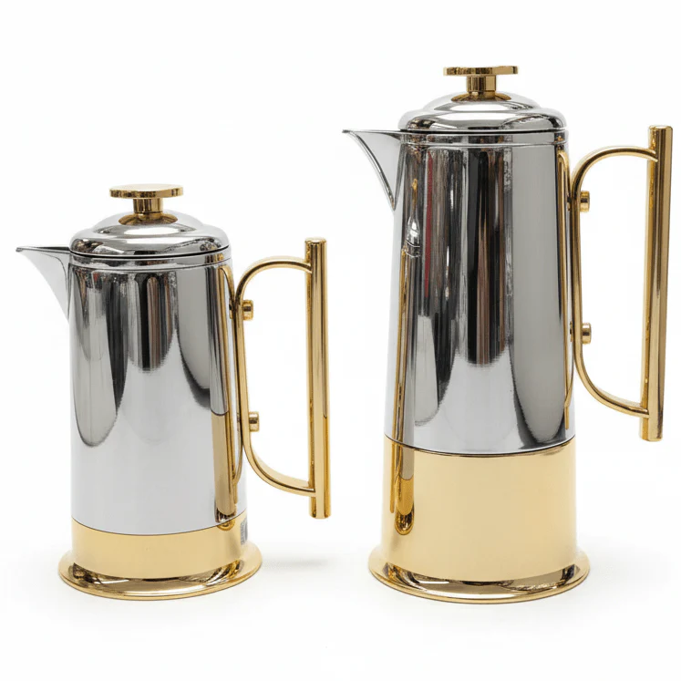 Lavin Premium 2-Piece Vacuum Flask Set (0.6L & 1L) – Silver with Gold Accent Finish