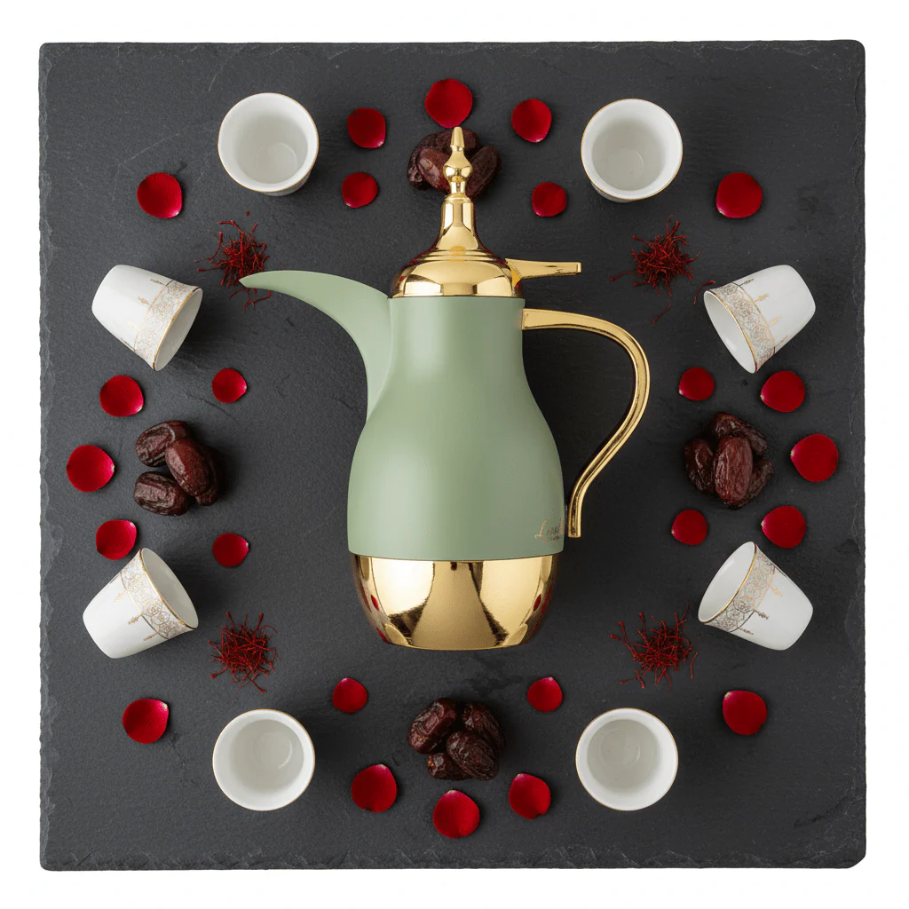 Lavin Vacuum Flask 0.75 Litre – Sage Green & Gold Dallah - Image 2