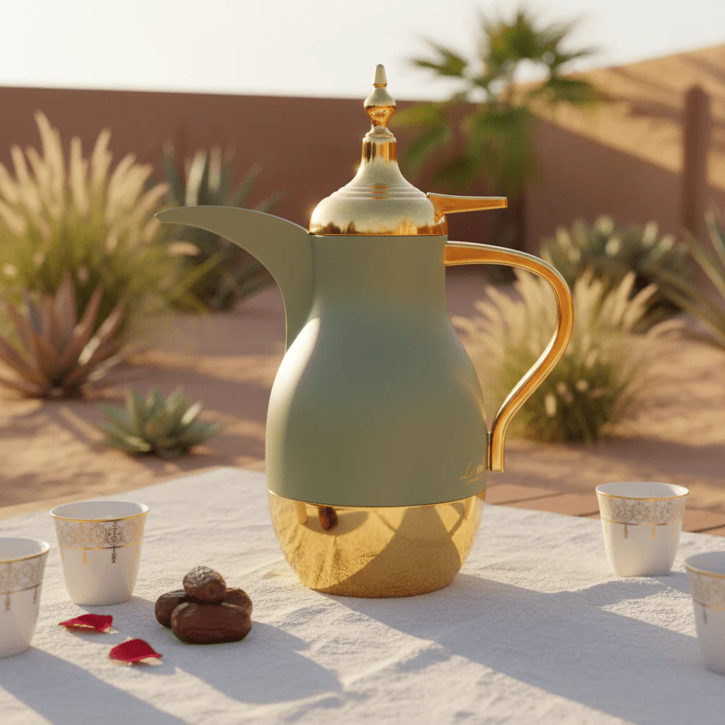 Lavin Vacuum Flask 0.75 Litre – Sage Green & Gold Dallah - Image 3