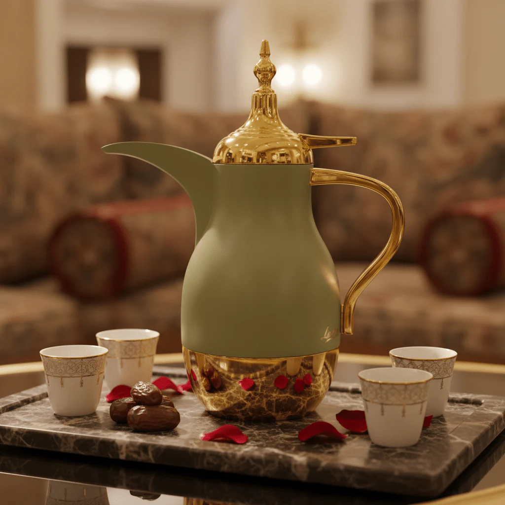 Lavin Vacuum Flask 0.75 Litre – Sage Green & Gold Dallah - Image 4