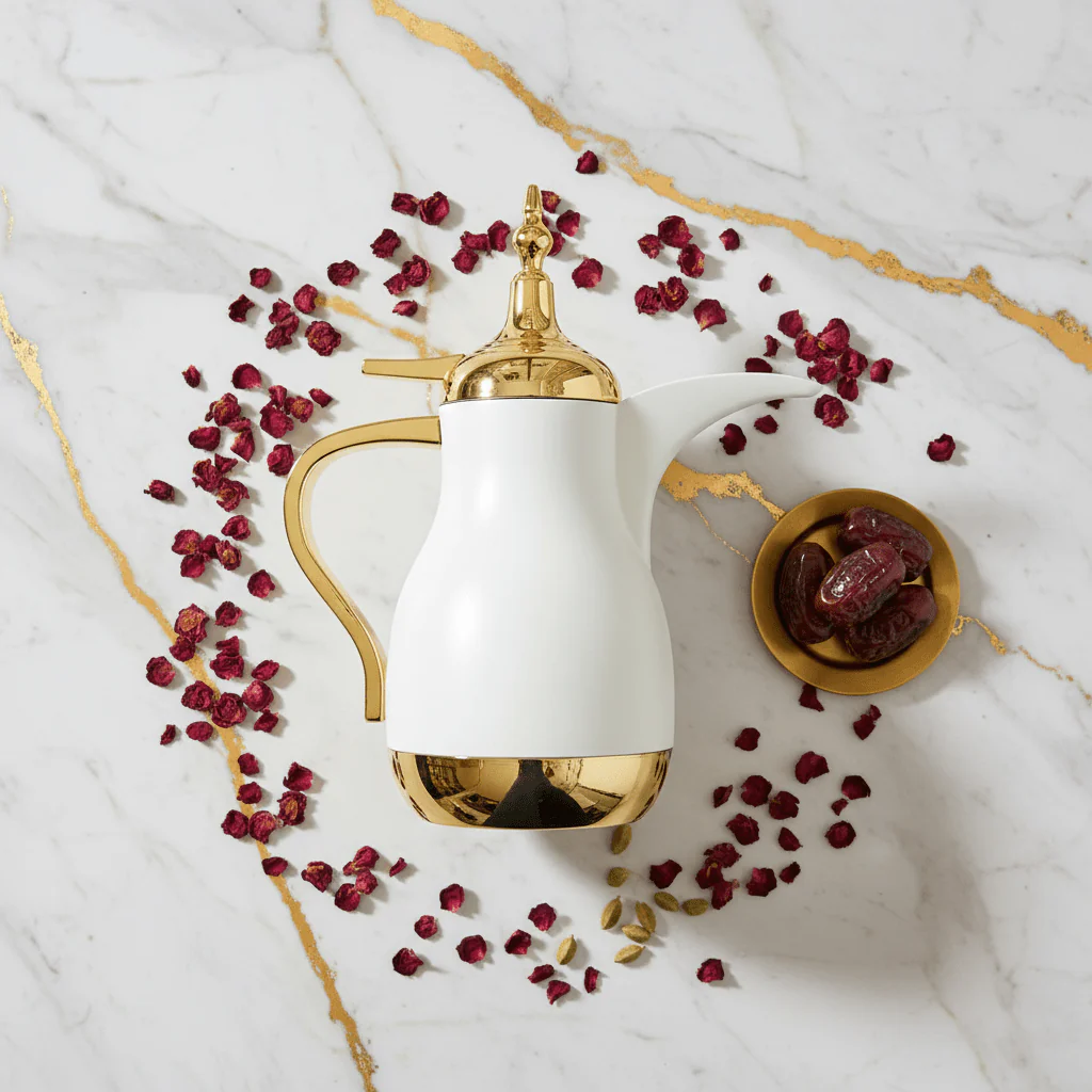 Lavin Vacuum Flask 0.7L – Off White & Gold | Dallah Arabic Coffee Pot - Image 2