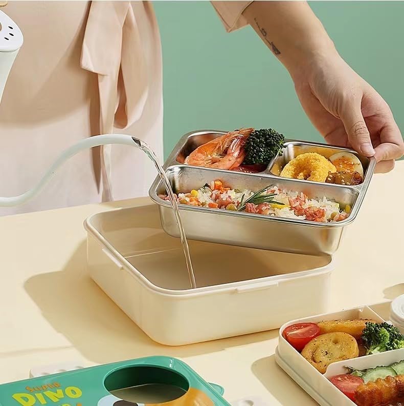 LAX SON Super Dino Individual Seal Lunch Box 1120ml + 70ml, Green - Image 2