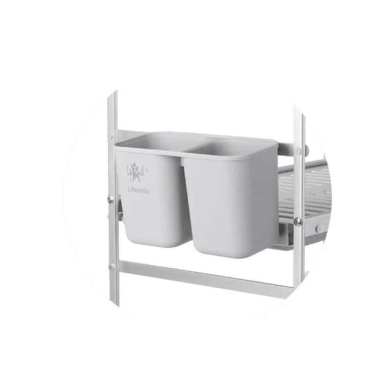 Life Smile Aluminium 2 Tier Dish Rack with Anti-Slip Rubber Fleet Designed to Maximize the Kitchen Storage 49.7cmX25cmX37.7cm-silver - Image 6