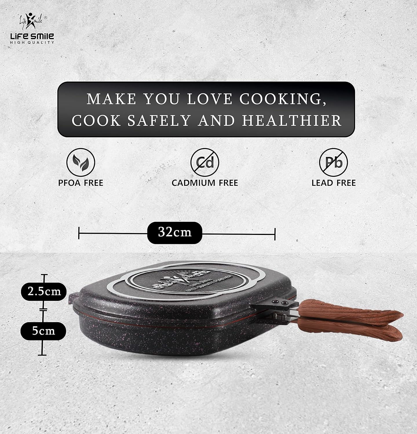 LIFE SMILE Granite Coating Double Grill Pan 32cm, Scrach Proof - Image 5