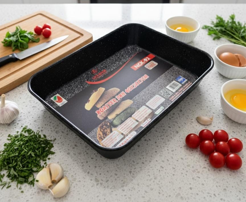 LIFE SMILE Non-Stick Roaster Pan 40×28×7 cm – Granite Design Heavy Carbon Steel Baking Tray for Everyday Cooking