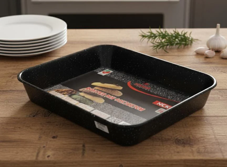 LIFE SMILE Non-Stick Roaster Pan 40×28×7 cm – Granite Design Heavy Carbon Steel Baking Tray for Everyday Cooking - Image 2