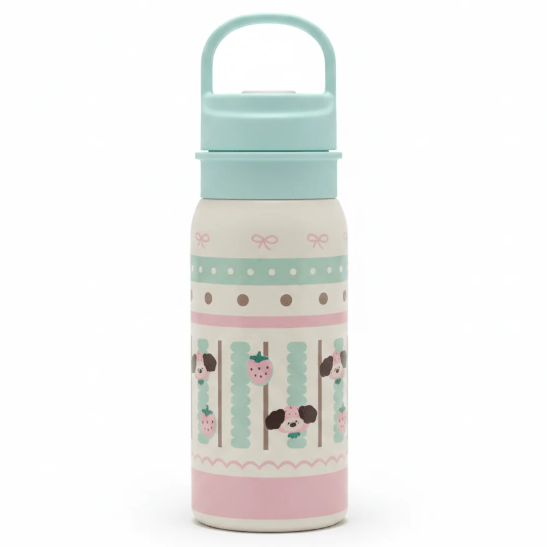 Light Blue & Cream Stylish Metal Water Bottle with Elegant Design – 500 ml