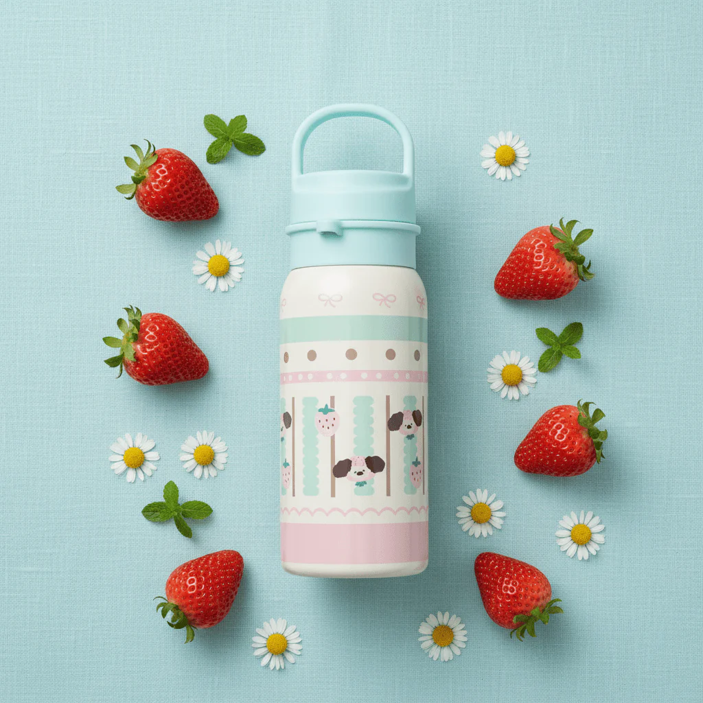 Light Blue & Cream Stylish Metal Water Bottle with Elegant Design – 500 ml - Image 4