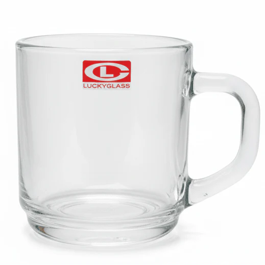 Lucky Glass Large Clear Drinking Mug with Elegant Handle for Tea Coffee Juice 300ml