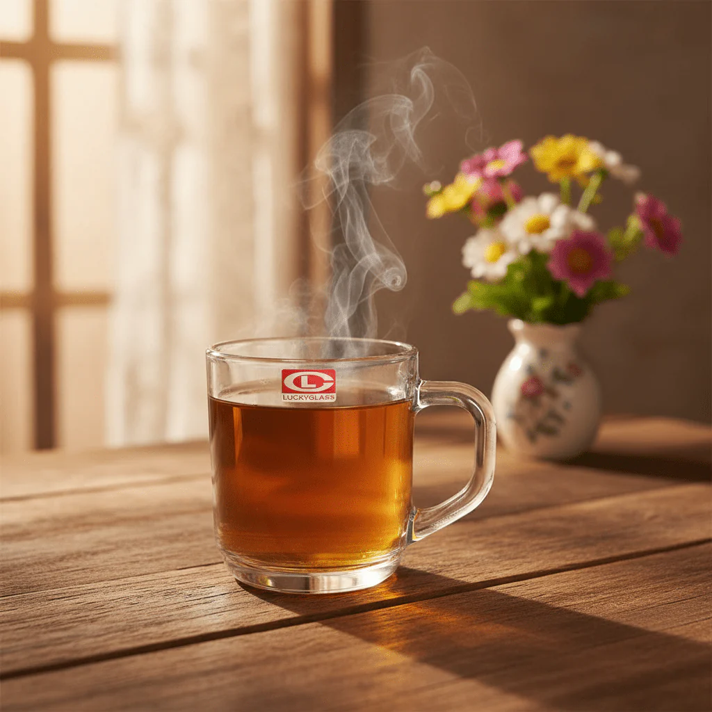 Lucky Glass Large Clear Drinking Mug with Elegant Handle for Tea Coffee Juice 300ml - Image 2