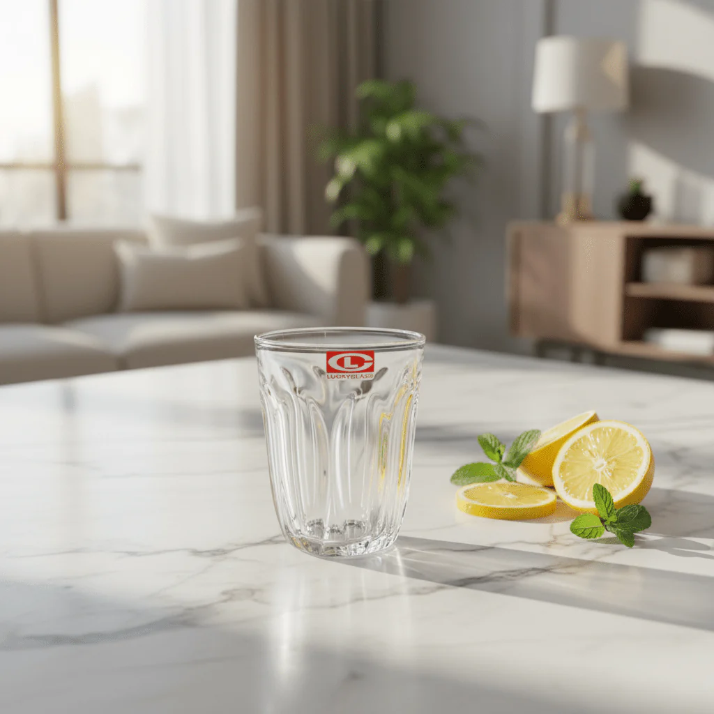 Lucky Glass Lotus Design Premium Glass Tumbler – 195 ml Elegant Floral Pattern Drinking Glass for Water, Juice & Beverages - Image 2