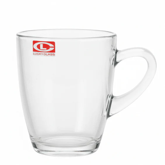 Lucky Glass Premium Clear Drinking Glass Mug with Stylish Elegant Handle for Tea Coffee 250ml