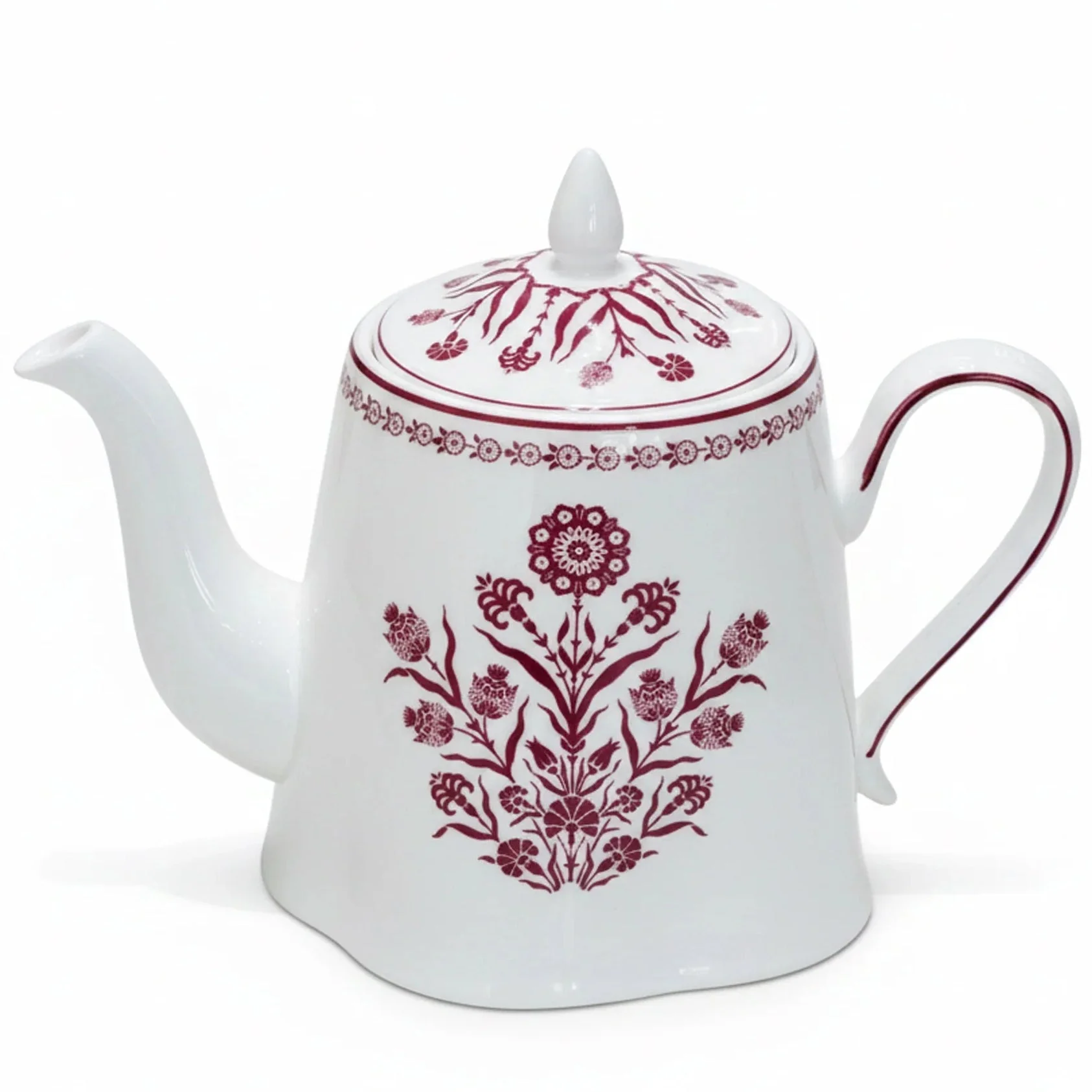 Luhpar Classic White Ceramic Tea Pot with Red Floral Design – 1000 ml Capacity