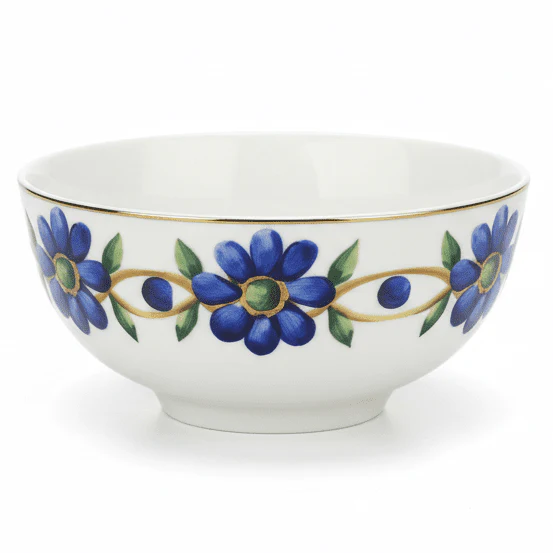 Luhpar Compact White Ceramic Dessert Bowl with Blue Floral Pattern – 4.5 Inch Serving Bowl