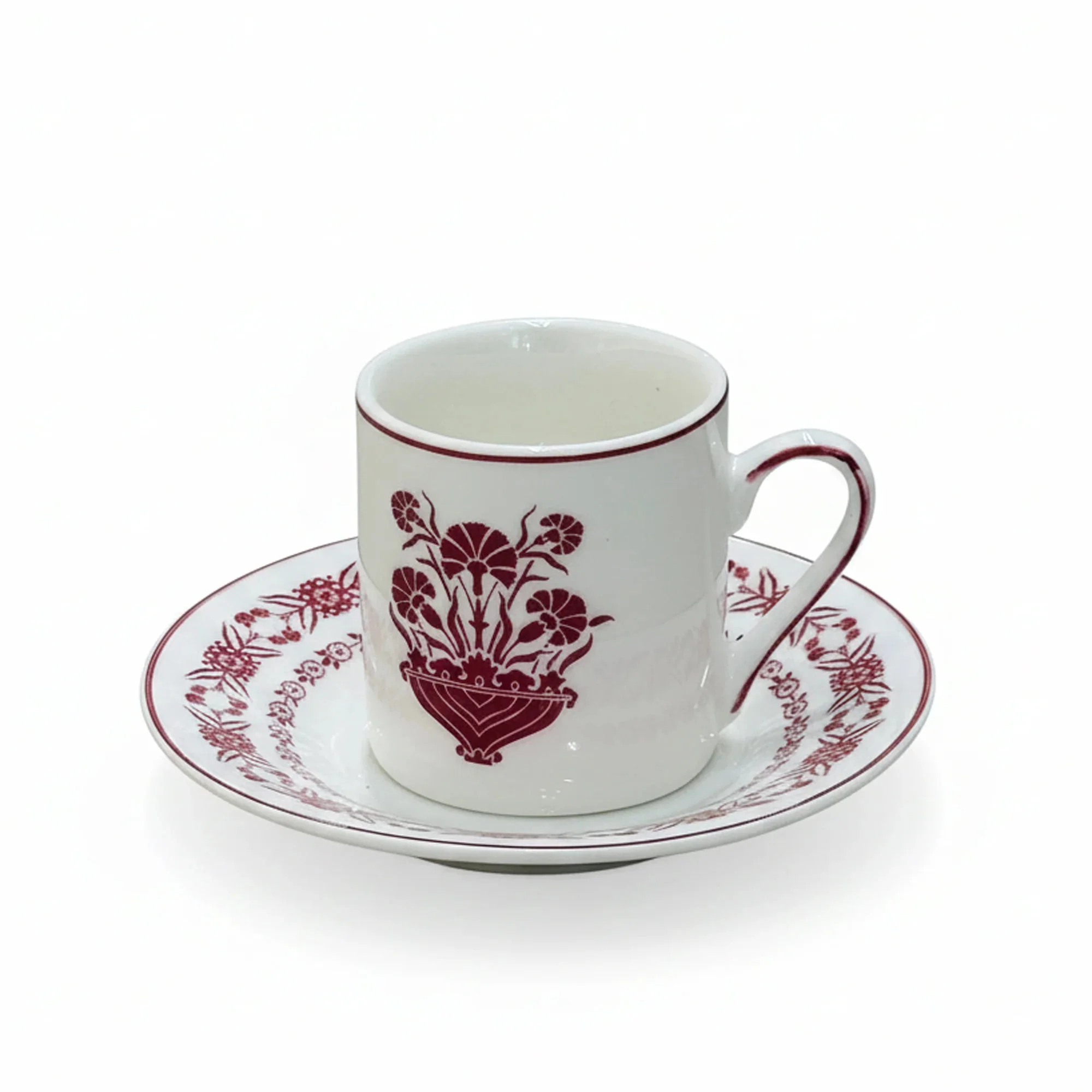 Luhpar EM-006 Coffee Cup & Saucer Set with Red Rim – 12-Piece Set – White with Red Floral Design - Image 2