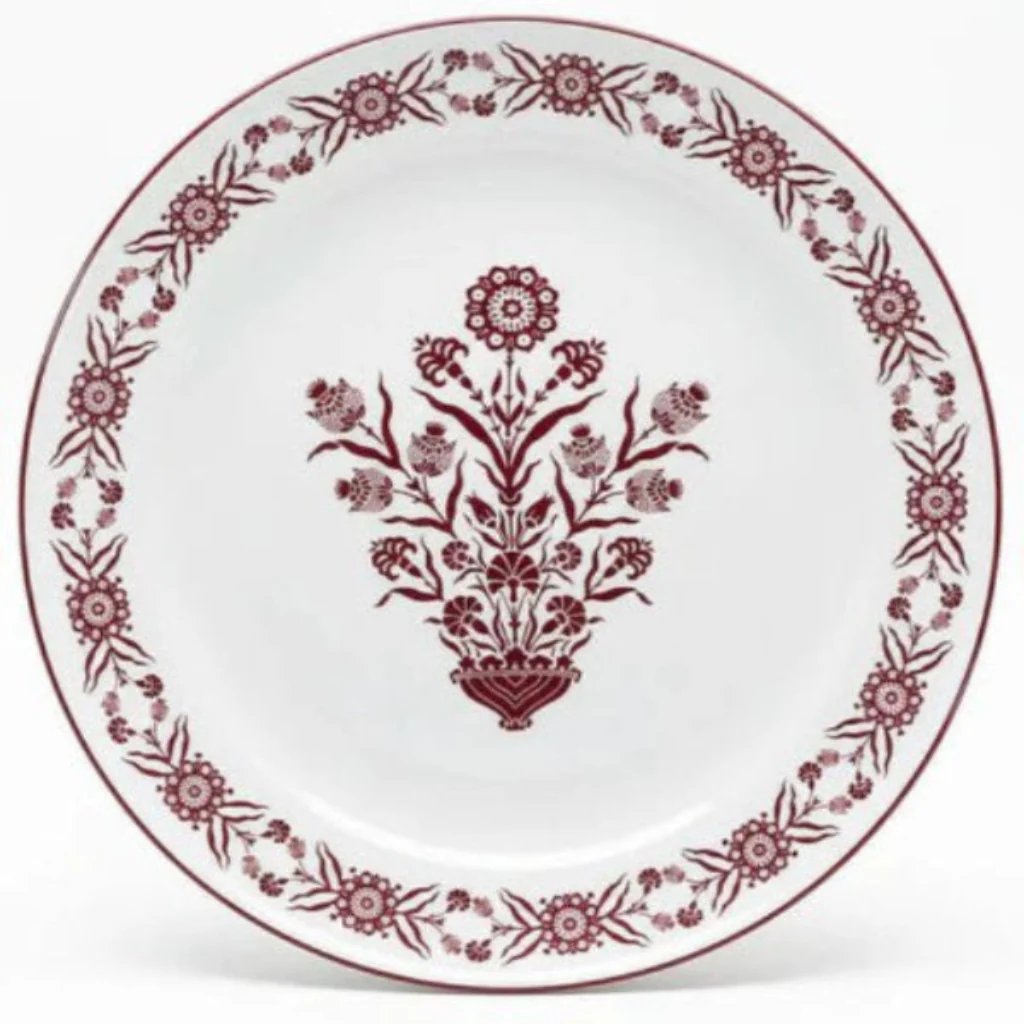 Luhpar Extra-Large White Ceramic Dinner Plate with Red Floral Design – 31 cm Full Meal Plate