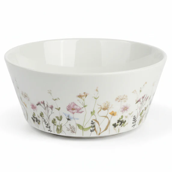 Luhpar Floral Ceramic Medium Serving Bowl – 17.5 cm, White Dining Bowl