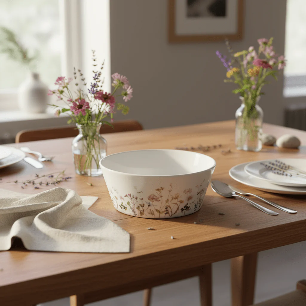 Luhpar Floral Ceramic Medium Serving Bowl – 17.5 cm, White Dining Bowl - Image 2